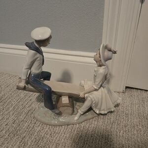 Lladro Porcelain Sailor and Girl Figurine in Blue and White